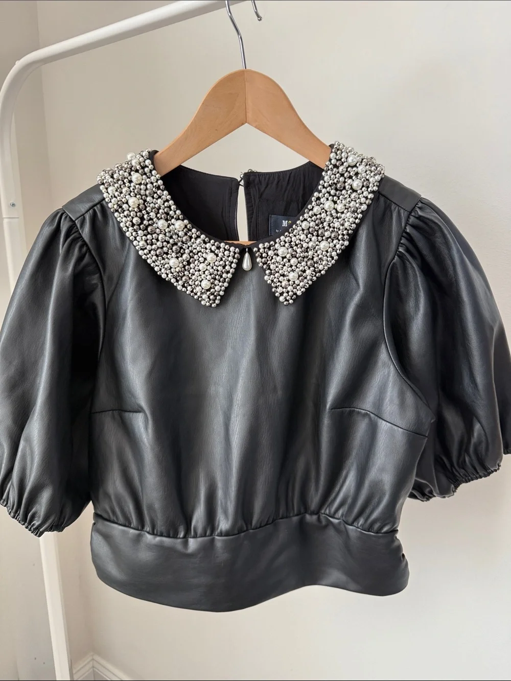 Anthropologie Maeve Faux Leather Puff Sleeve Blouse Size M